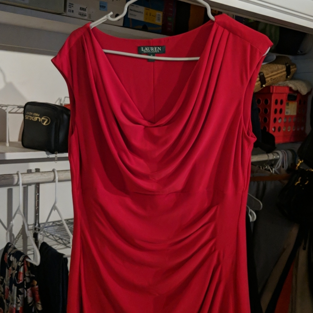 Red lined poly knit dress